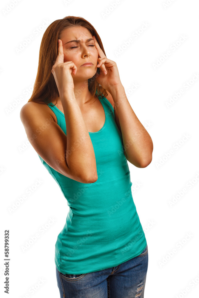 tired girl woman pain stress headache, holding his hands behind tired girl woman pain stress headache, holding his hands behind