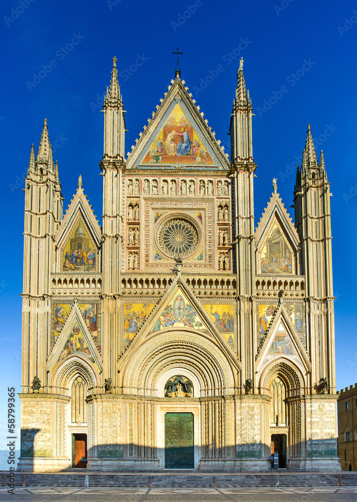 Orvieto medieval Duomo cathedral church facade. Italy