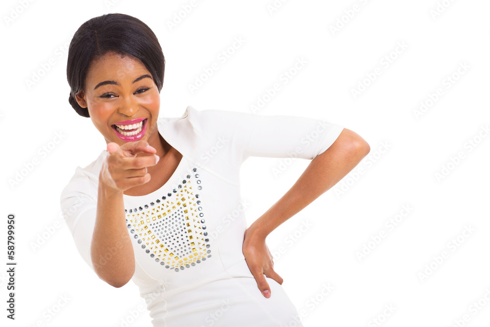 african american woman pointing and laughing african american woman pointing and laughing