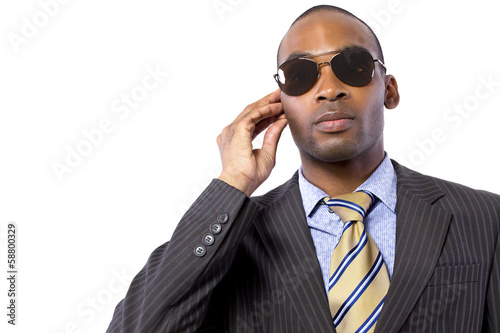 African American spy or bodyguard in a suit and tie photo