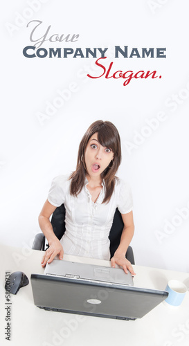 Surprised girl at her desk