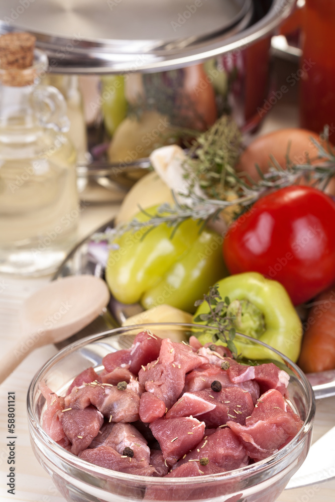 sliced fresh pork ready to cook stew