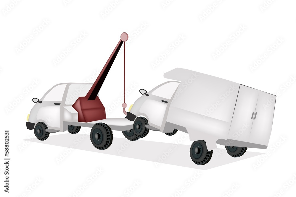 Wrecker Tow Truck Pulling A Car After An Accident Wrecker Tow Truck Pulling A Car After An Accident
