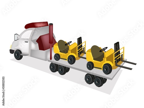Tractor Trailer Flatbed Loading Two Forklift Trucks