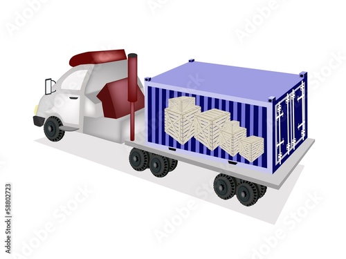 Semi-Trailer Loading Wooden Crates in Cargo Container