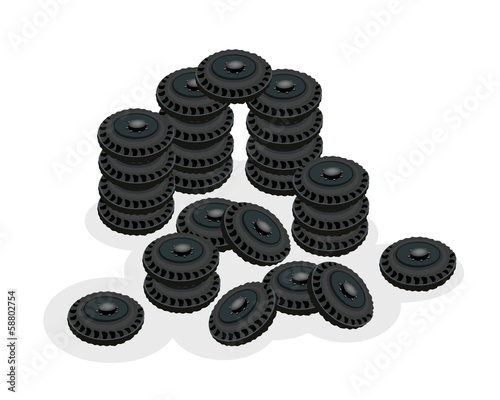 Stack of Car Wheels Isolated on White Background.