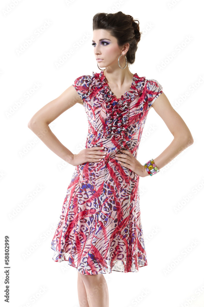 young lady wearing elegant dress on white background young lady wearing elegant dress on white background