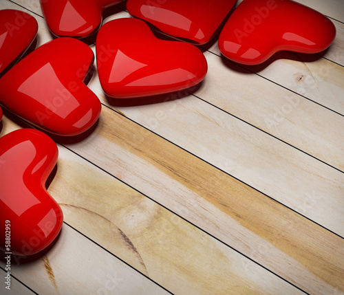 red heart on wood floor 3d rendering