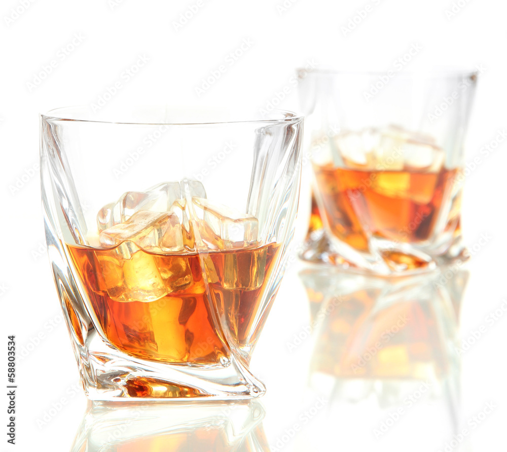 Two glasses of scotch whiskey, isolated on white Two glasses of scotch whiskey, isolated on white