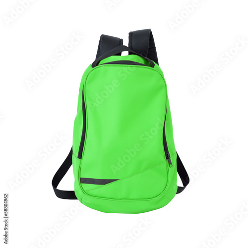 Green backpack isolated with path
