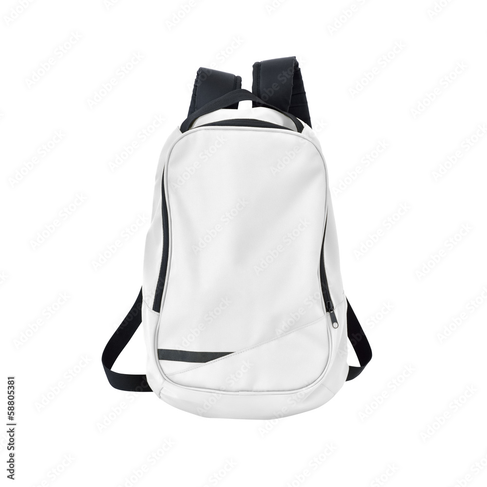 White backpack isolated with path - obrazy, fototapety, plakaty 