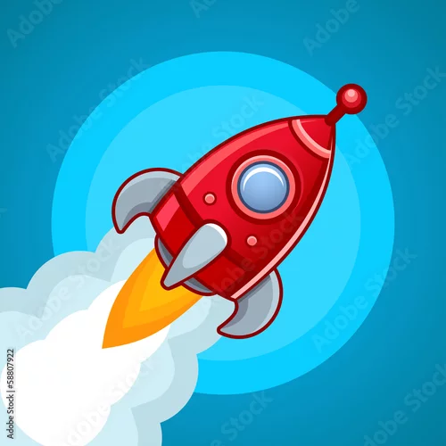 Obraz Lata rakietę na niebieskim niebie