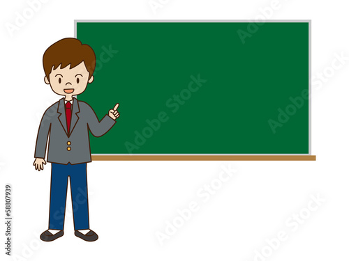 黒板と男子学生