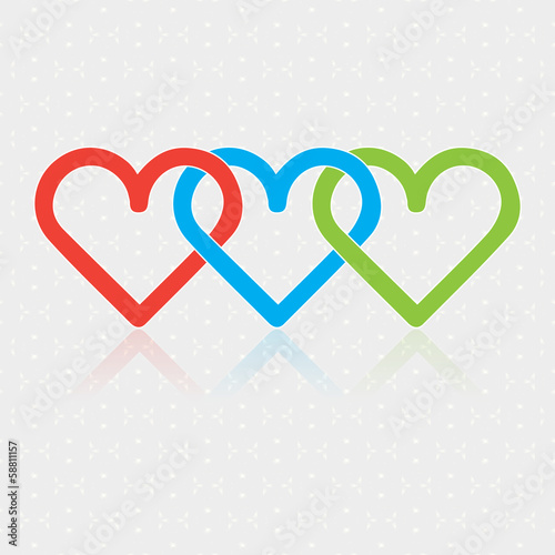 Fotografi Design associated three Hearts on white glittering background