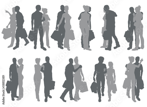 Shopping couple silhouettes