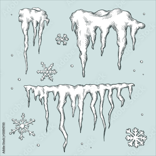 Icicles and snowflakes. Winter theme.
