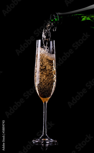 Quadro su tela Golden champagne in glass