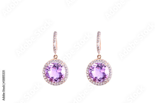 Golden earings with amethysts photo