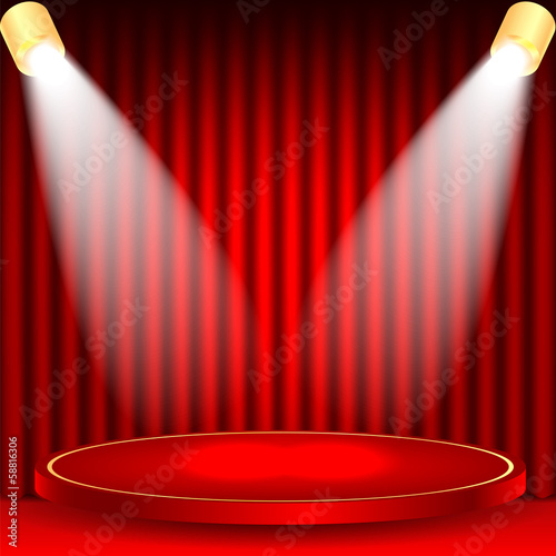 theatrical background.scene and red curtains.scene illuminated f