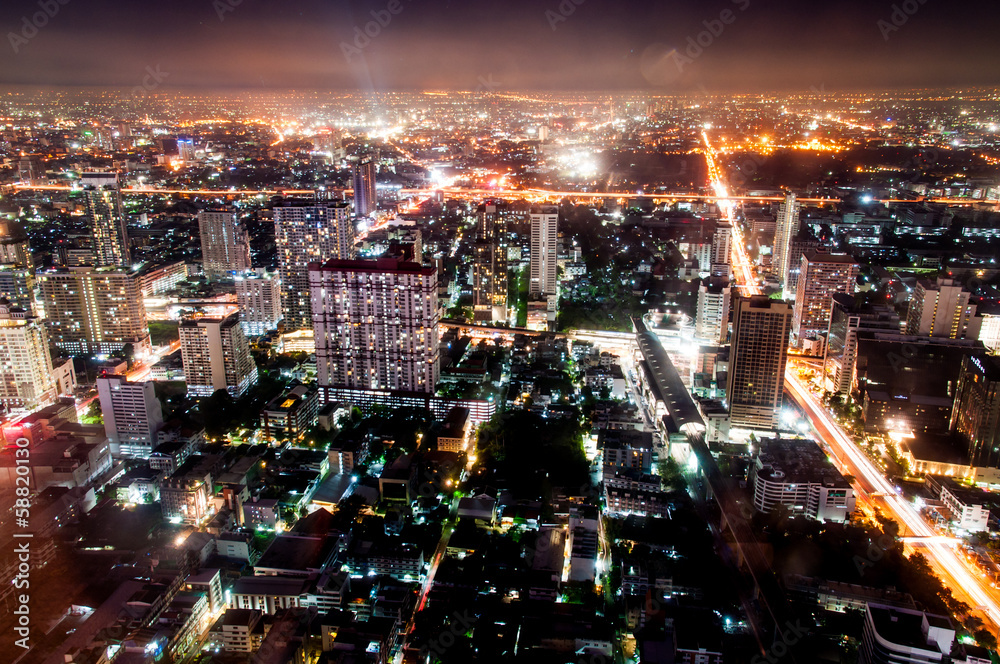 The night cityscape of Bangkok, Thailand from top view