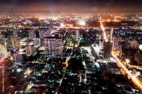 The night cityscape of Bangkok, Thailand from top view