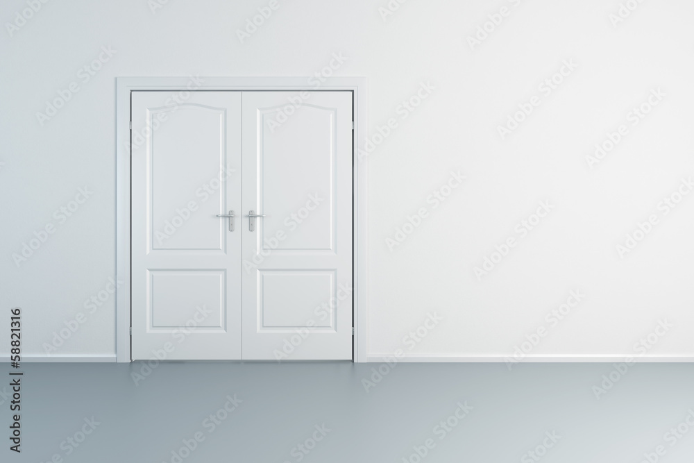 empty white room with closed door empty white room with closed door