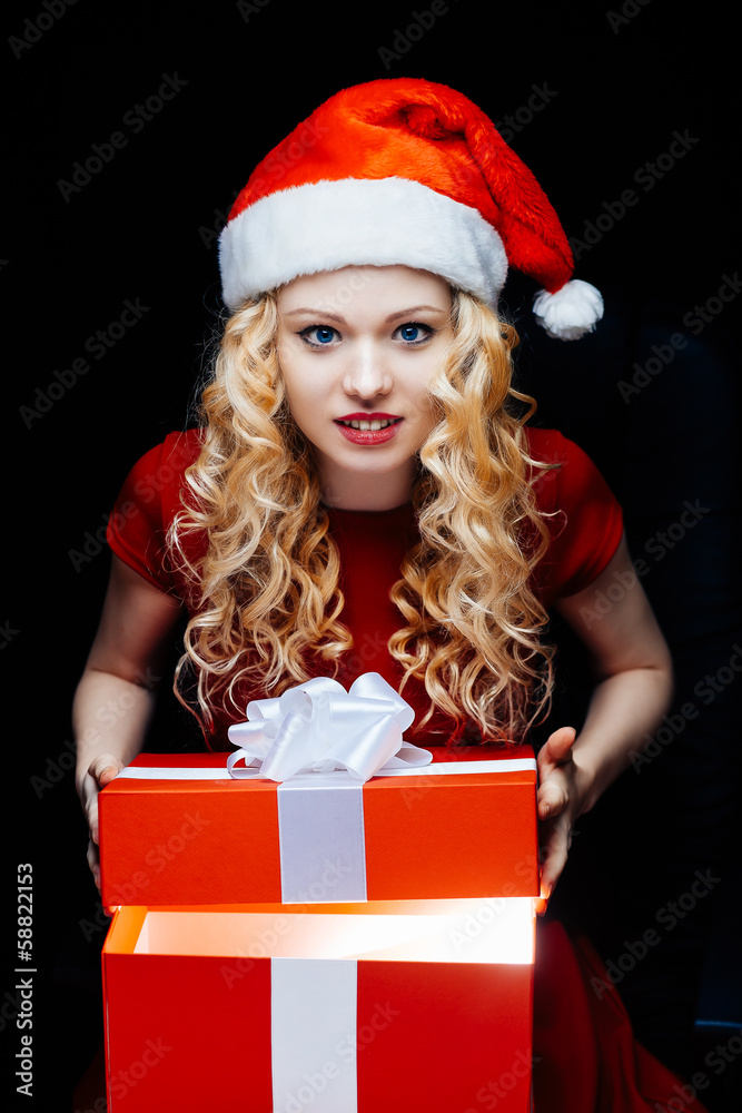 Santa girl with gift box Santa girl with gift box