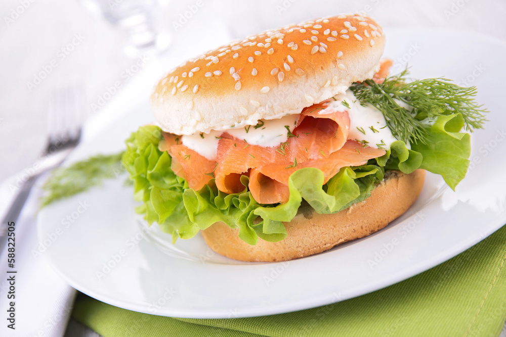 burger with salmon and cream burger with salmon and cream