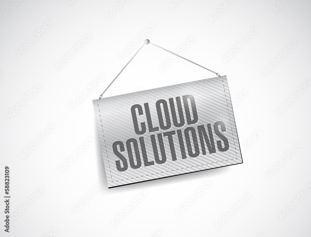 cloud solutions hanging banner illustration cloud solutions hanging banner illustration