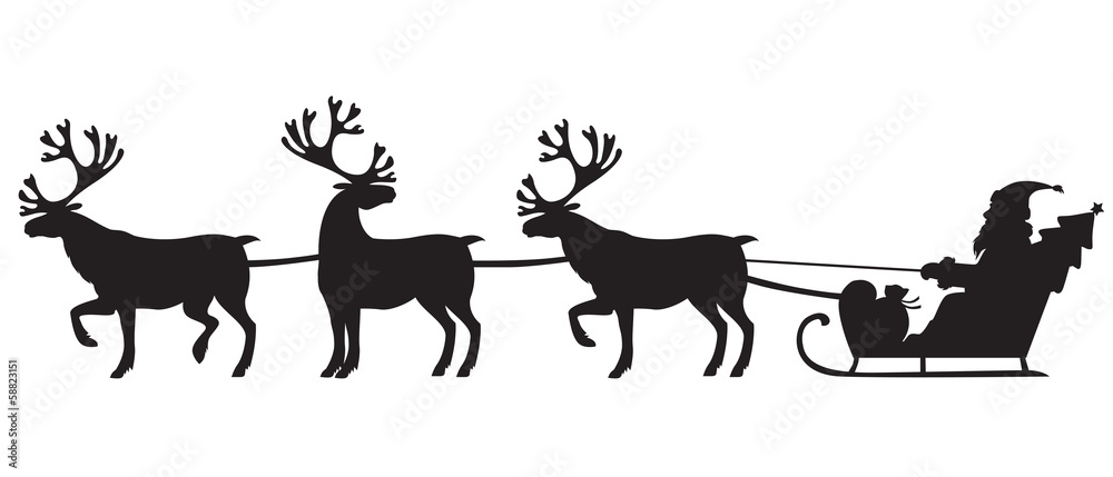 Santa Claus riding a sleigh with reindeers