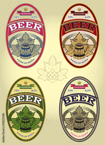set of four oval labels for beer