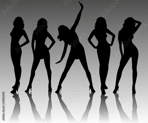 Five different silhouette of a girl .