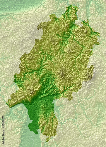 Topografische Reliefkarte Hessen (Deutschland) und Umland
