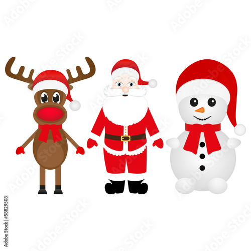 Christmas reindeer, snowman and Santa Claus