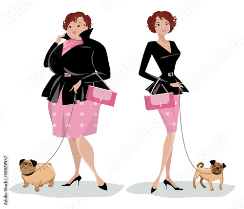 Dieting lady walkig dog