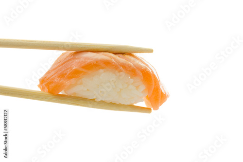 Sushi nigiri with salmon isolated on white background