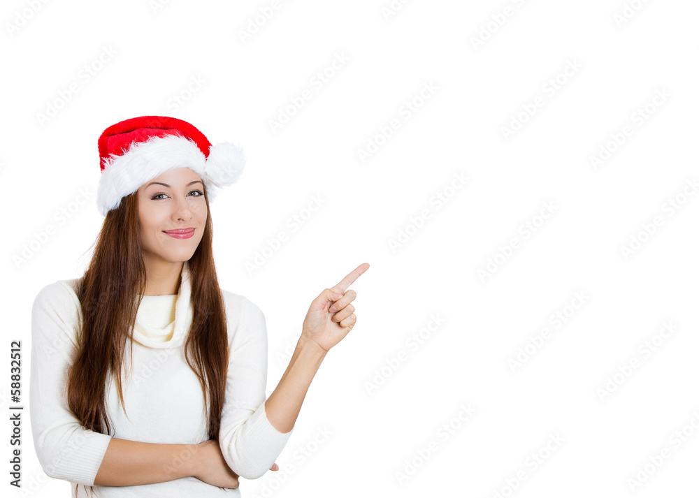 Happy christmas woman pointing at copy space Happy christmas woman pointing at copy space