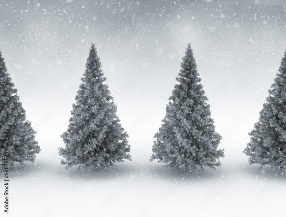 Obraz premium Winter scene pine trees
