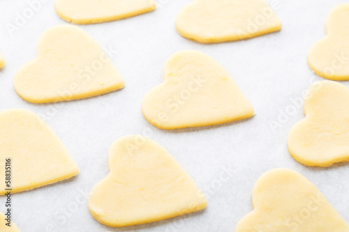 Heart shaped raw cookie dough