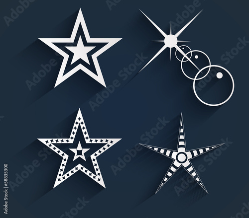 Stars with shadows. Design paper stars on blue background