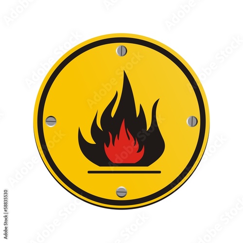 flammable round yellow sign