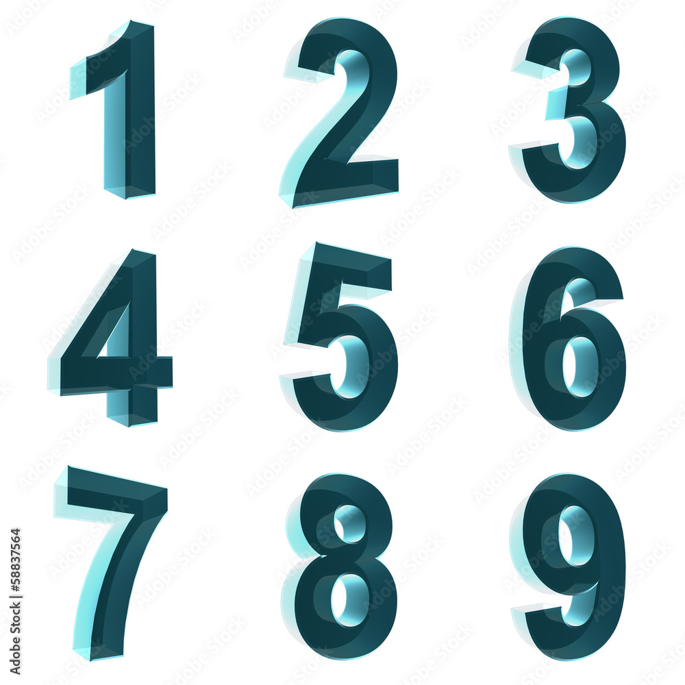 Number from 1 to 9 in blue over white background Number from 1 to 9 in blue over white background