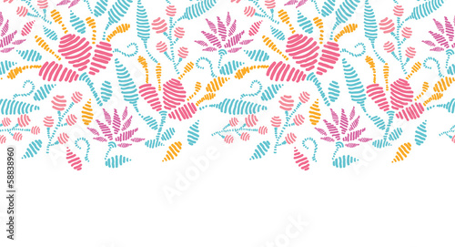 Vector embroidered garden horizontal seamless pattern background