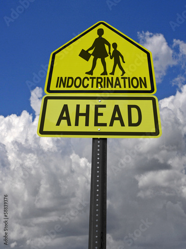 indoctrination ahead warning roadsign