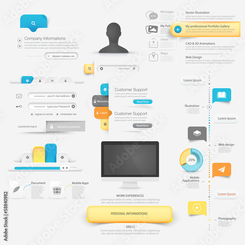 Collection of website navigation Infographic elements with icons