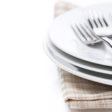 tableware for dinner, selective focus, isolated