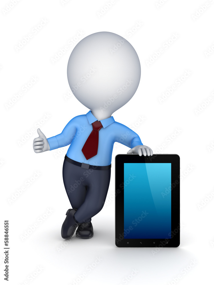 3d small person with modern tablet PC. 3d small person with modern tablet PC.