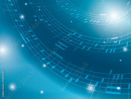 blue background with musical notes - vector