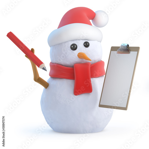Canvas Print Santa snowman has a clipboard and pencil