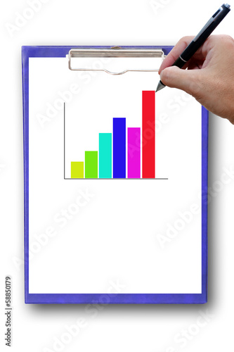 Bar Graph On Paper with hand.